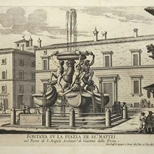 Italy, Rome, Sant Angelo district, Turtle Fountain in Mattei Square (architect Giacomo della Porta) by Giovan Battista Falda, engraving