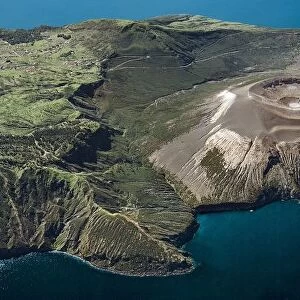 Italy, Sicily Region, Aeolian islands (Lipari Islands), Vulcano Island, Porto and Gran Cratere, aerial view