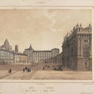 Italy, Turin, Piazza Castello With Palazzo Reale (Royal Palace) in centre and Palazzo Madama on right, print