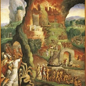 Italy, Varallo Sesia, The fire of Troy, Scene from the Aeneid, Fresco detail