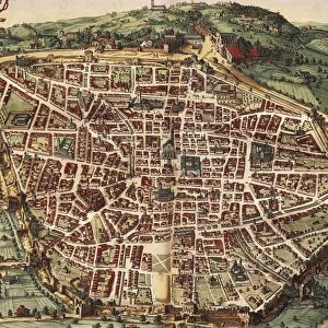 Italy, Venice, Map of Bologna in 1600, engraving from Theatrum Civitatum et Admirandorum Italiae by Jean Blaeu, Amsterdam, 1663