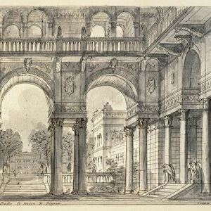 Italy, Venice, Sketch for the scenic design by Francesco Bagnara (1784-1866), scene two of The Marriage of Figaro or the Day of Madness (Le nozze di Figaro, ossia la folle giornata, 1786) by Wolfgang Amadeus Mozart (1756-1791), performed at Teatro La Fenice in Venice