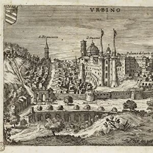 Italy, view of Urbino, engraving, 1737