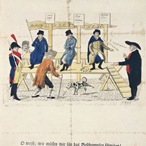 Jewish people pilloried, Strasbourg, caricatural engraving, 1800