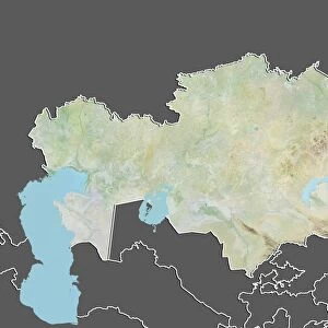 Kazakhstan, Relief Map With Border and Mask
