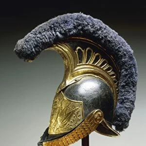 Leather and gilded metal helmet worn by Piedmont dragoons, 1814