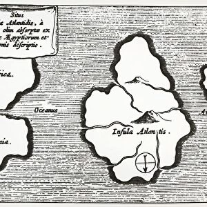 Map of Atlantis according to reconstruction of German Jesuit philosopher and historian Athanasius Kircher in 1665