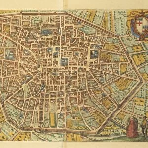 Map of Bologna from Civitates Orbis Terrarum by Georg Braun, 1541-1622 and Franz Hogenberg, 1540-1590, engraving