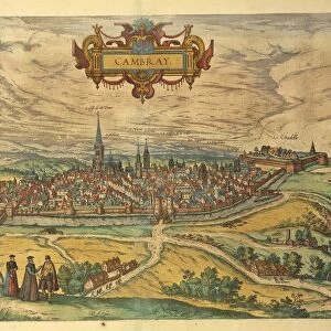 Map of Cambrai from Civitates Orbis Terrarum by Georg Braun, 1541-1622 and Franz Hogenberg, 1540-1590, engraving