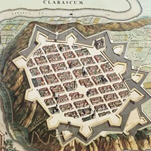 Map of Cherasco, Clarascum, printed in Cuneo, 17th Century