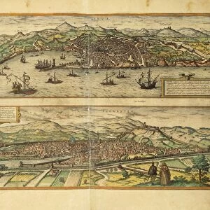 Map of Genoa and Florence from Civitates Orbis Terrarum by Georg Braun, 1541-1622 and Franz Hogenberg, 1540-1590, engraving