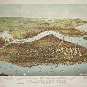 Map of Greater New York, USA, color lithography by Charles Hart, 1897