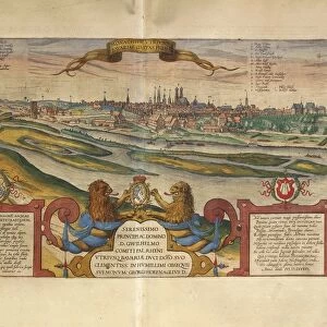 Map of Munich, Germany, from Civitates Orbis Terrarum by Georg Braun, 1541-1622 and Franz Hogenberg, 1540-1590, engraving