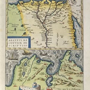 Map of the Nile Delta and of ancient city of Carthage, from Theatrum Orbis Terrarum by Abraham Ortelius, 1528-1598, Antwerp, 1570