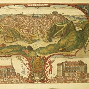 Map of Toledo from Civitates Orbis Terrarum by Georg Braun, 1541-1622 and Franz Hogenberg, 1540-1590, engraving