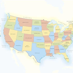 Map of United States of America, separate boxes showing Alaska and Hawaii
