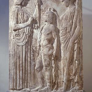 Marble bas-relief depicting Triad of Eleusinian Mysteries with Persephone, Demeter and Triptolemus, from Eleusis
