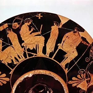 Masters and pupils at the Athenian school where studies included music. Greek red figure vessel