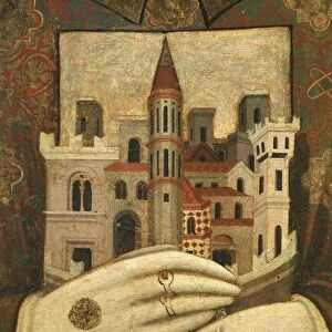 From Meo da Sienas studio, Saint Ercolano, patron saint of Perugia Detail: view of Perugia