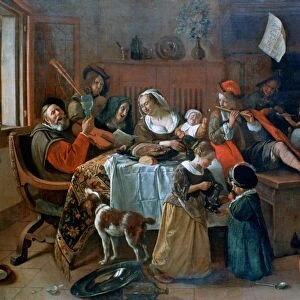 The Merry Family : Dutch interior showing a family making music round a table