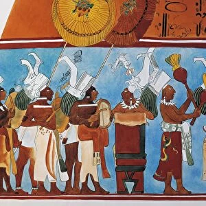Mexico, Bonampak, Room 1, reconstruction of fresco depicting procession of musicians