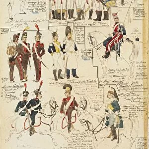 Military uniforms of French Empire, by Quinto Cenni, color plate, 1807-1808