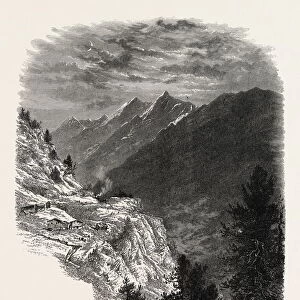 The Mischabelhorner, from the Zmutt Valley, Switzerland, 19th century engraving