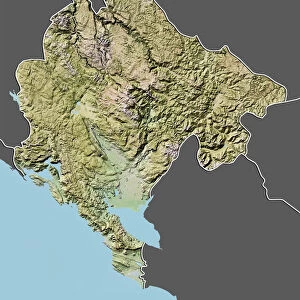 Montenegro, Relief Map With Border and Mask