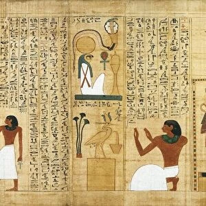 Mythological papyrus of Imenemsauf, Chief bearer of Amon. Detail: incensation and libations in honor of Ra-Harakhti