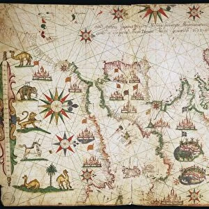 Nautical chart of the Balearic Islands, the Iberian Peninsula, and the north-western coast of Africa, detail of the first chart, from a nautical atlas of the Mediterranean Sea in three charts, by Pietro Giovanni Prunus, 1651