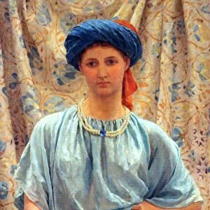 Painting of young woman in blue