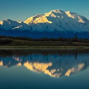 Panoramic view of Mount Denali, previously known as McKinley from Wonder Lake