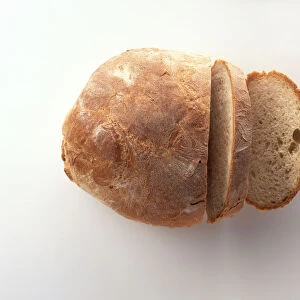 Pao Alentejano, traditional Portuguese bread, sliced, view from above