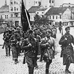 Partisan units of yugoslav national liberation army march into liberated belgrade, october 20th, 1944, yugoslavia, world war 2
