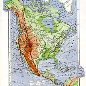 Physical Map Of North America In The Late 19Th Century