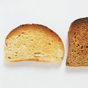 Two pieces of toast, one white, one brown