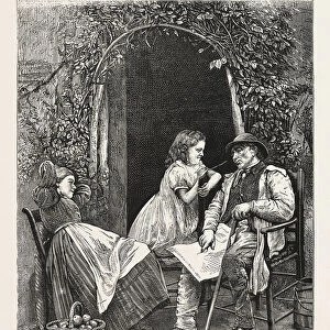 The Plague of the Village, Man, Woman, Child, Outdoors, Engraving 1876