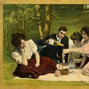 Postcard of Friends Having a Picnic. ca. 1909, HOW WOULD YOU LIKE TO JOIN USja