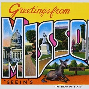 Postcard of Greetings from Missouri. ca. 1930s, Postcard of Greetings from Missouri