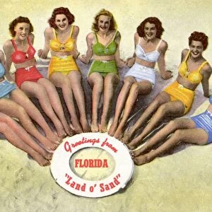 Postcard of Models on a Florida Beach. ca. 1946, Postcard of Models on a Florida Beach