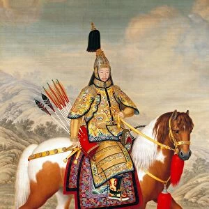The Qianlong Emperor in Ceremonial Armour on Horseback 1739 or 1758. Ink and colour on silk