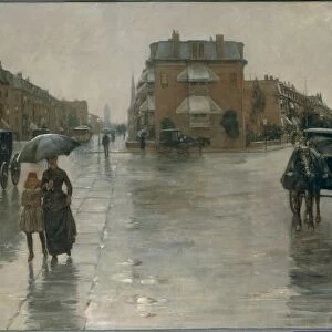 Rainy day in Boston, by Frederick Childe Hassam, 1885, oil on canvas