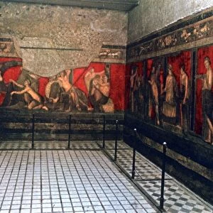 Ritual frescoes in the Initiation Chamber, Villa of the Mysteries, Pompei, Italy