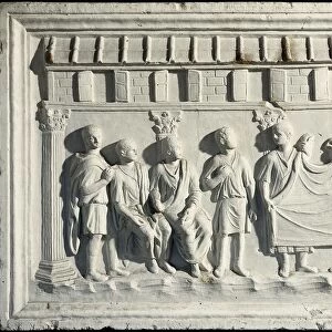 Roman civilization, relief portraying fabric shop