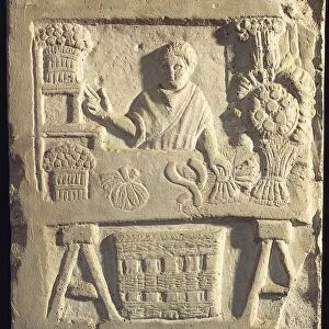 Roman civilization, relief portraying flower and vegetable merchant