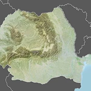 Romania, Relief Map With Border and Mask