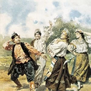 Russia, engraved painting of Ukrainian dance