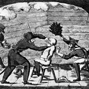 Russians trimming Napoleons beard, 1812. From a contemporary cartoon