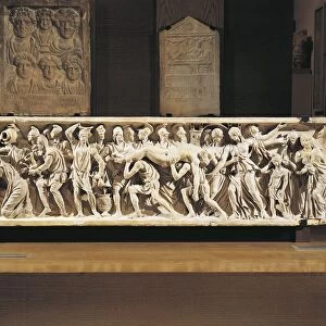 Front side of sarcophagus depicting Priamus ransoming Hectors body