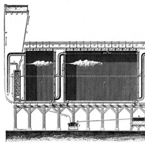 Sectional view of lead chamber process for large-scale production of sulphuric acid 1870